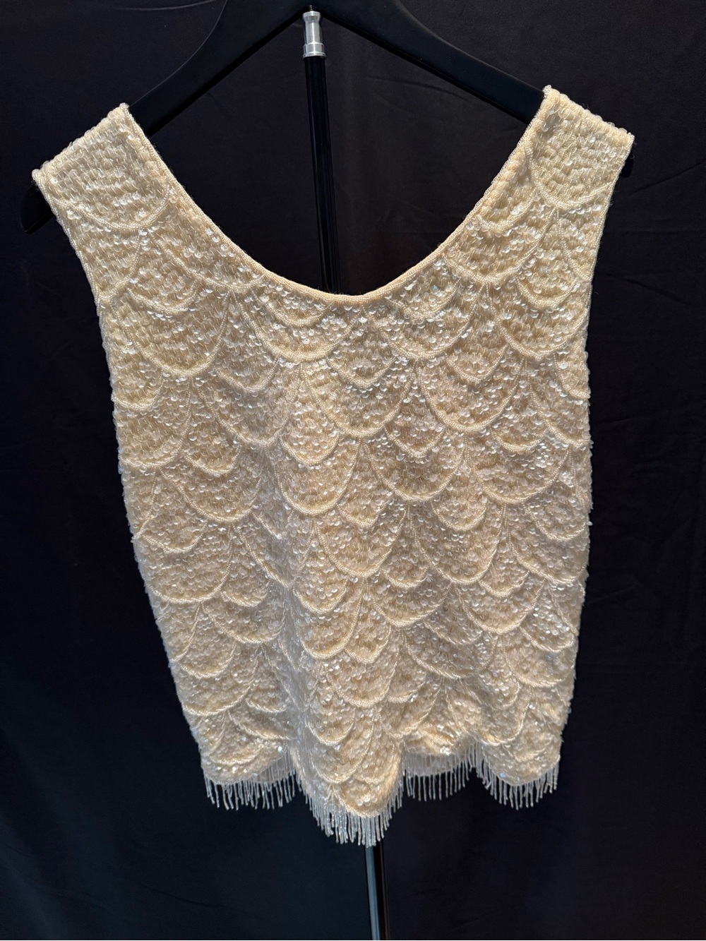 Vintage 1950s/60s Imperial Imports Ivory Hand Beaded Sequin Wool Cocktail Top M